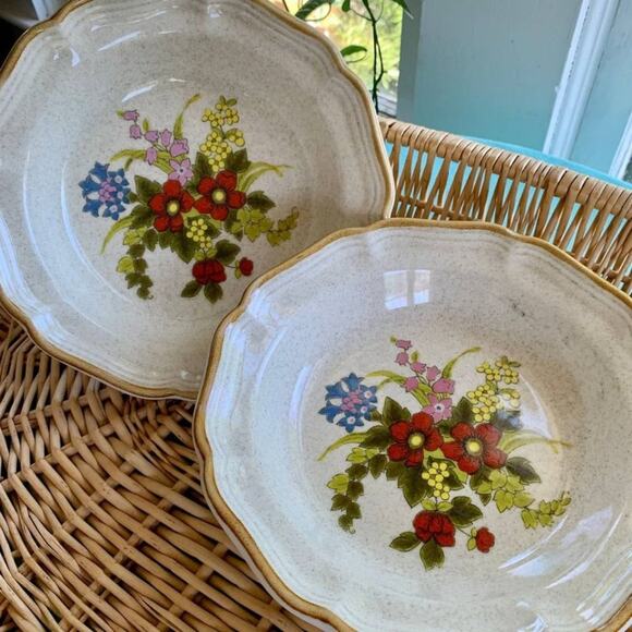 Vintage 1970's Mikasa Garden Club A Basket of Wildflowers EC403 Bowls set of 2 - Picture 1 of 10